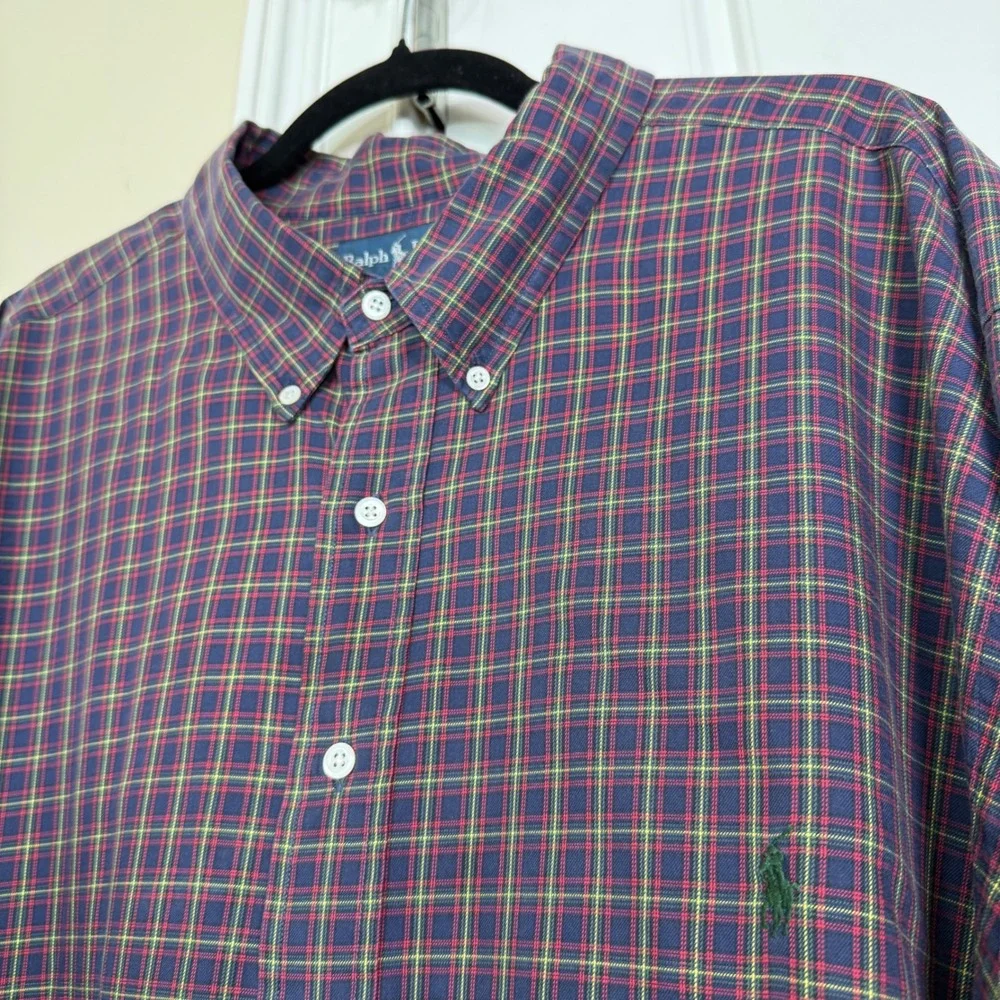 Vintage Polo Ralph Lauren Shirt Mens 4XB Blue Red Plaid Classic Fit Cotton Big